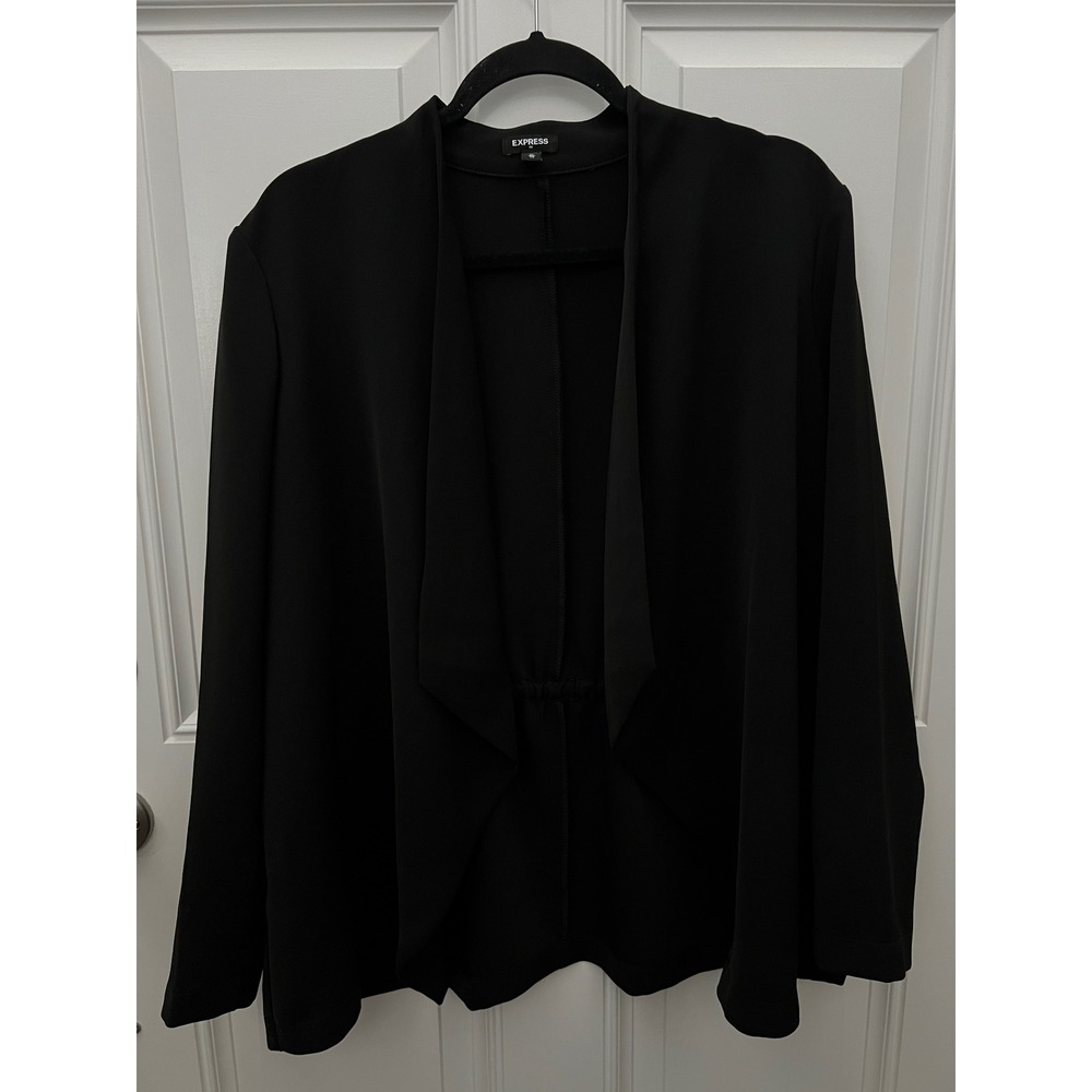 Express Womens XL Black Draped Open Front Blazer Drawstring Waist Jacket